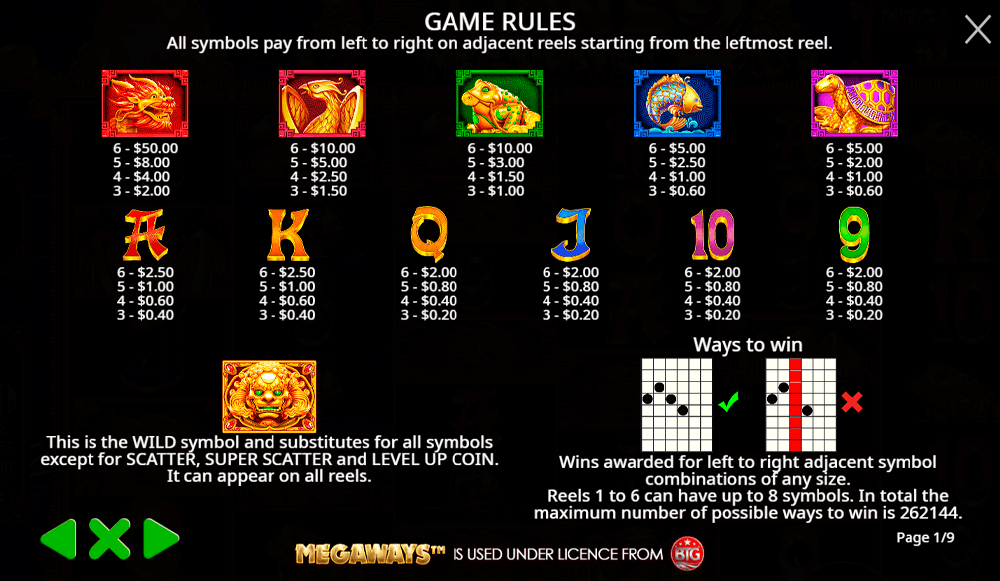 5 Lions Megaways 2 Symbols & Paytable